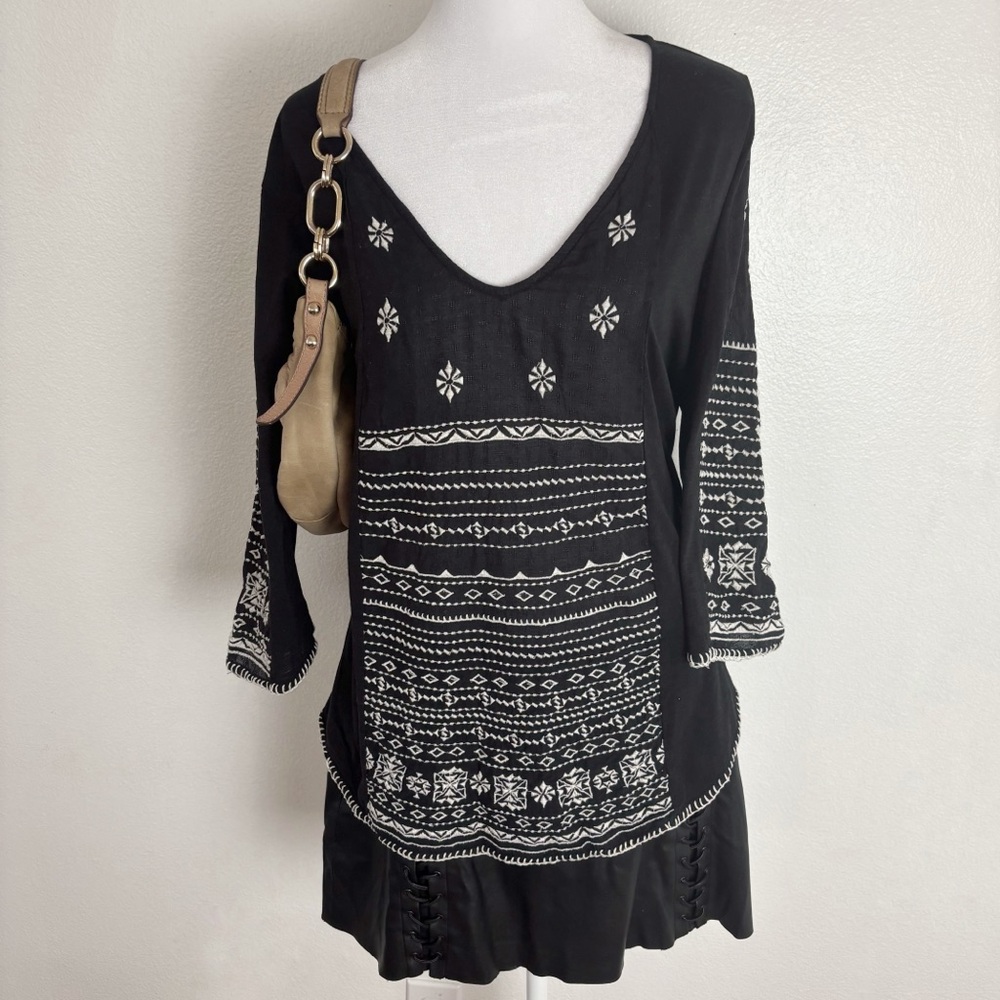 Lucky Brand Black Embroidered Boho Tunic – Size L